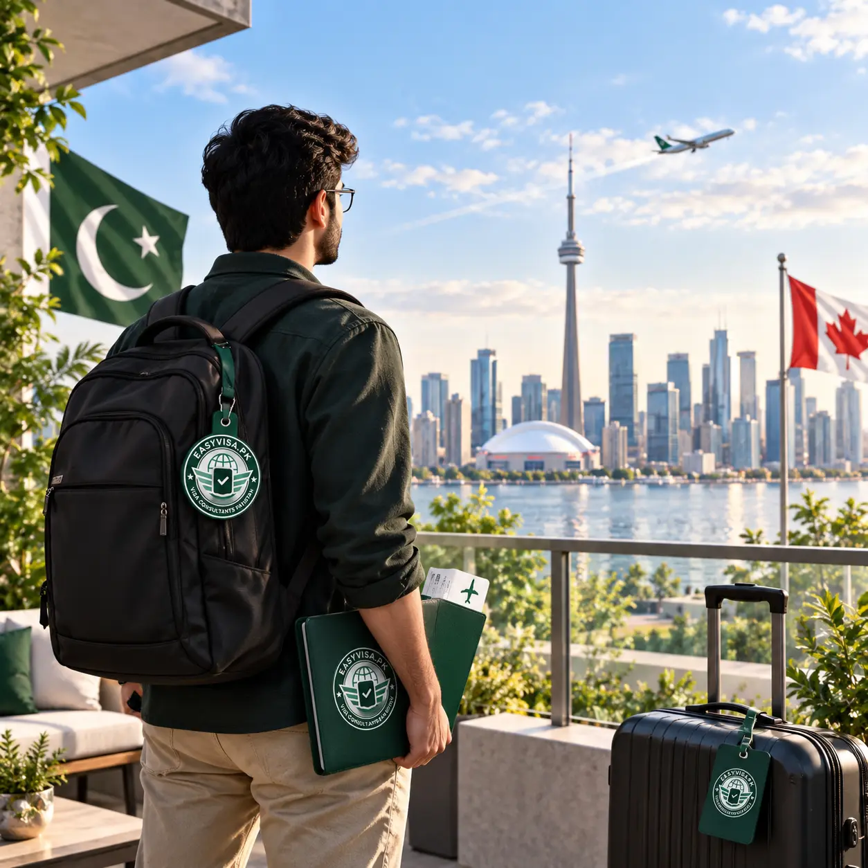 Traveler overlooking Islamabad with Faisal Mosque while planning a Canada visa route from Pakistan