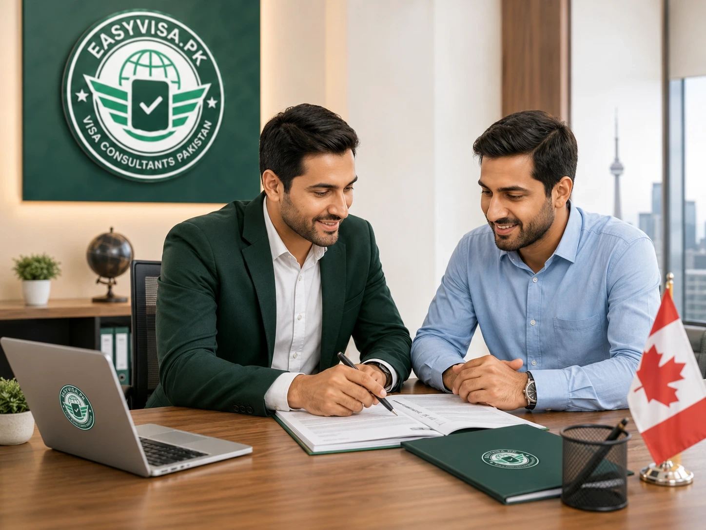 EasyVisa consultant guiding a Pakistani applicant through Canada visa preparation