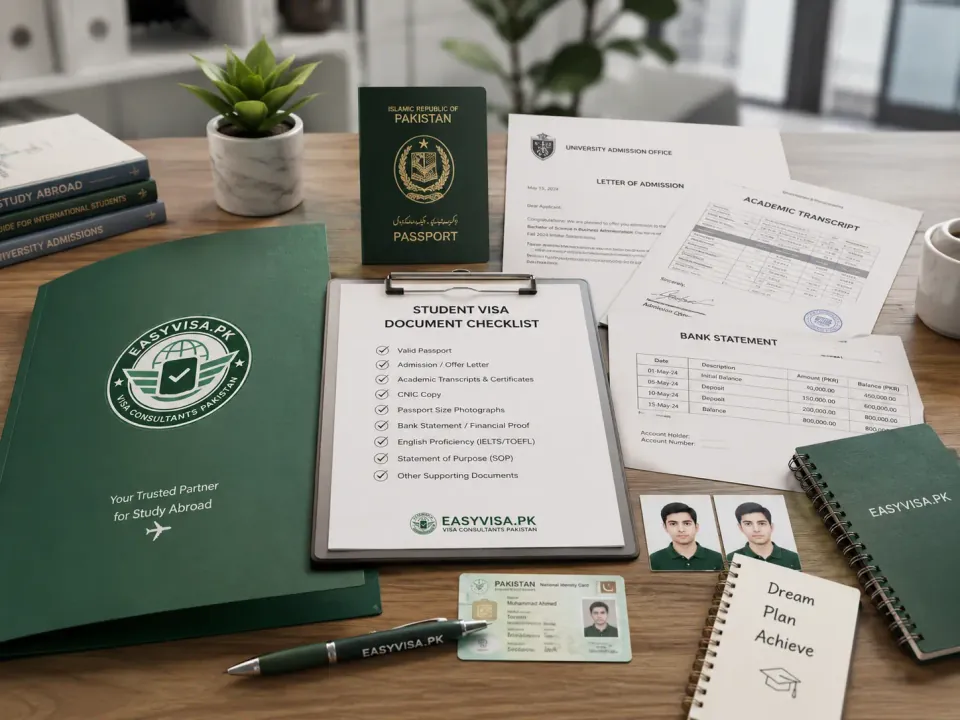 Student visa requirements checklist and supporting documents for Pakistani applicants
