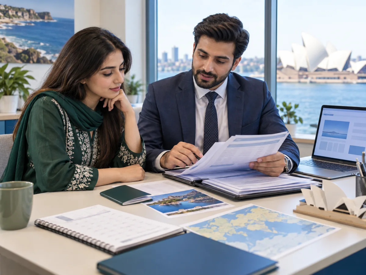 Pakistani applicant reviewing an Australia visitor visa file
