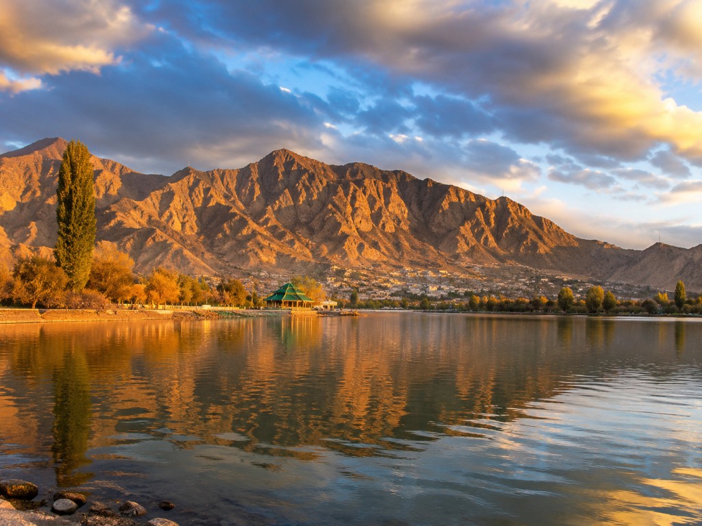 Hanna Lake near Quetta with mountains at golden hour