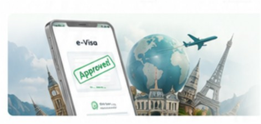 EasyVisa approved e-visa on mobile with global travel landmarks