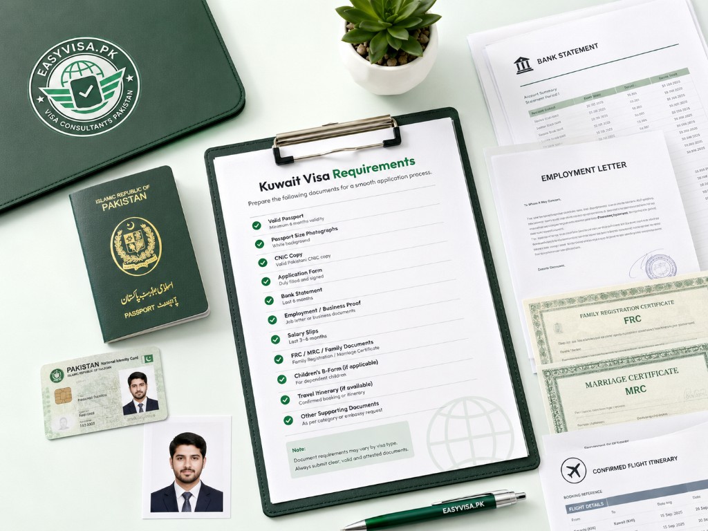 Kuwait visa requirements checklist and supporting documents for Pakistani applicants