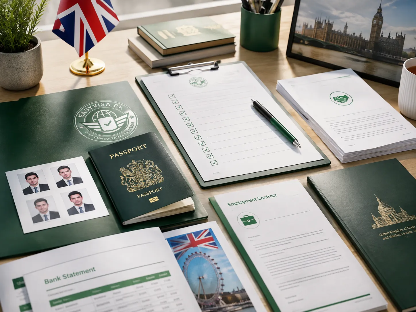 UK work permit visa requirements checklist with passport, employment contract and supporting documents